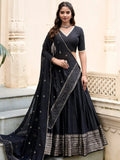 Black Pure Chanderi Plain Zari Weaving Lehenga Choli