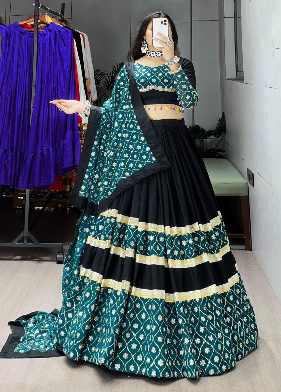 Black Pure Rayon Cotton Lehenga Choli with Sequence Embroidery Dupatta