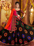 Black Viscose Cotton Mirror Thread Embroidery Work Navratri Lehenga Choli