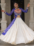 Blue bandhani print kurti with kutchi patchwork kora cotton lehenga