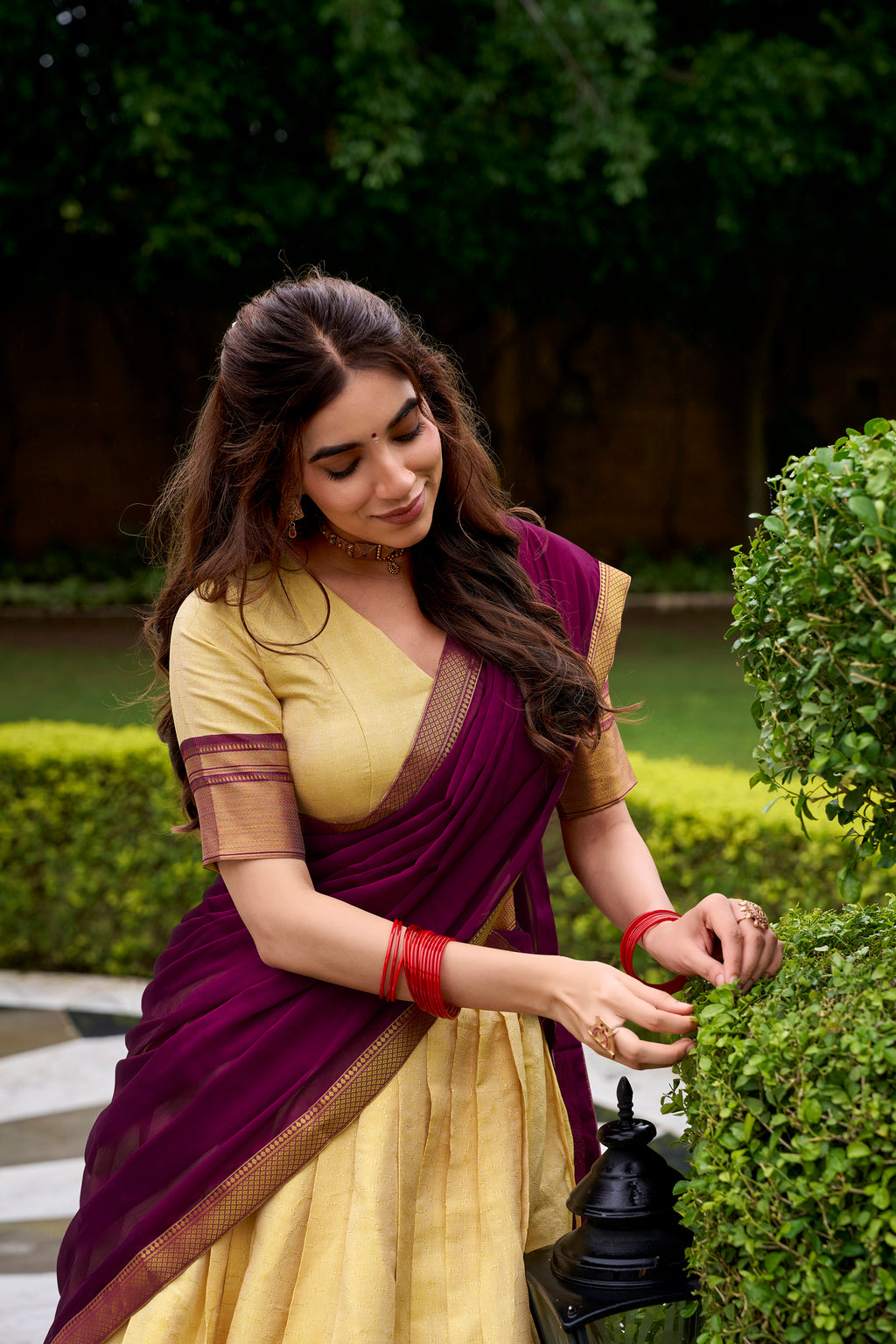 Brown Color Kanchipuram Silk Zari Weaving Half Saree Lehenga Choli