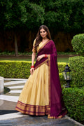 Brown Color Kanchipuram Silk Zari Weaving Half Saree Lehenga Choli