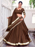 Brown Pure Chanderi Zari Weaving Embossed Lace Lehenga Choli