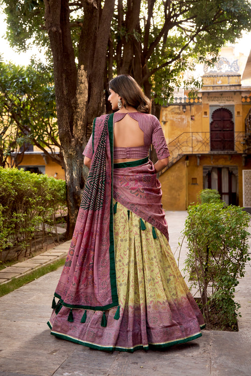 Chitra Dusty Mauve Color Vichitra Silk Printed Lehenga Choli With Dupatta