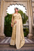 Cream Color Gold Tissue Zari Weaving Saree with Blouse