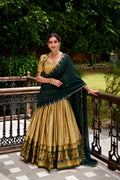 Cream Color Poly Cotton Zari Weaving Half Saree Lehenga Choli