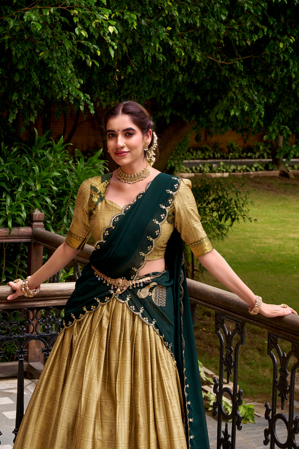 Cream Color Poly Cotton Zari Weaving Half Saree Lehenga Choli