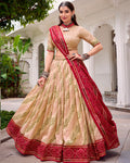 Cream Colour Silk Bandhani Print Gotta Patti Lace Work Lehenga Choli