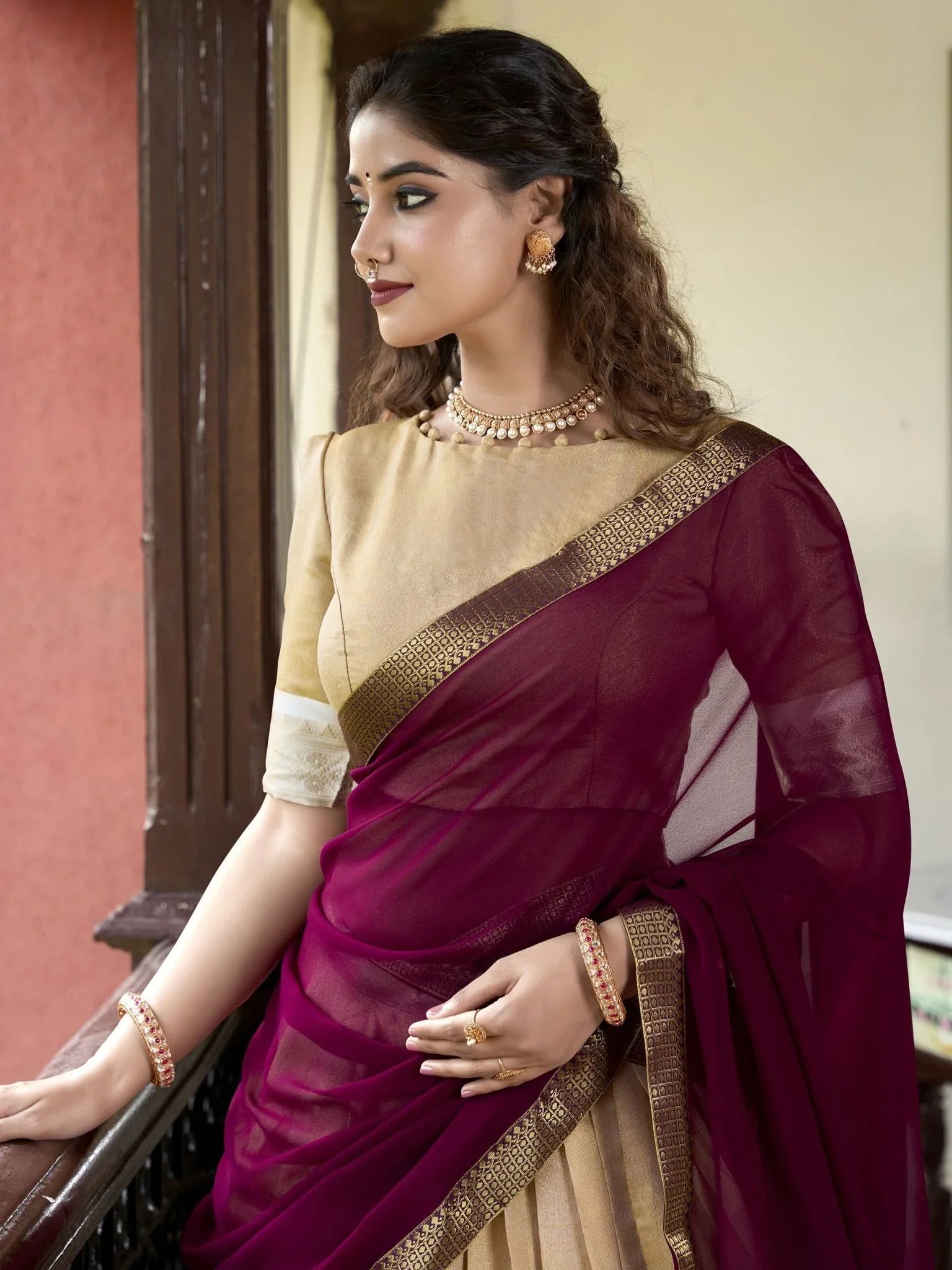 Cream Zari Weaving Work Kanchipuram Silk Lehenga Choli with Dupatta