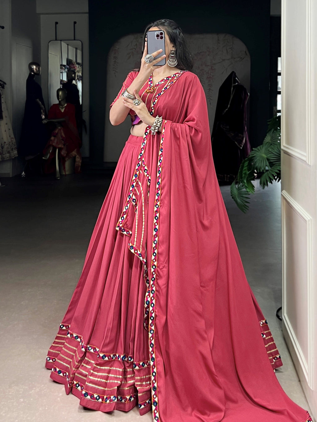 Dark Pink Pure Rayon Mirror Gamthi and Gotta Patti Work Lehenga Choli