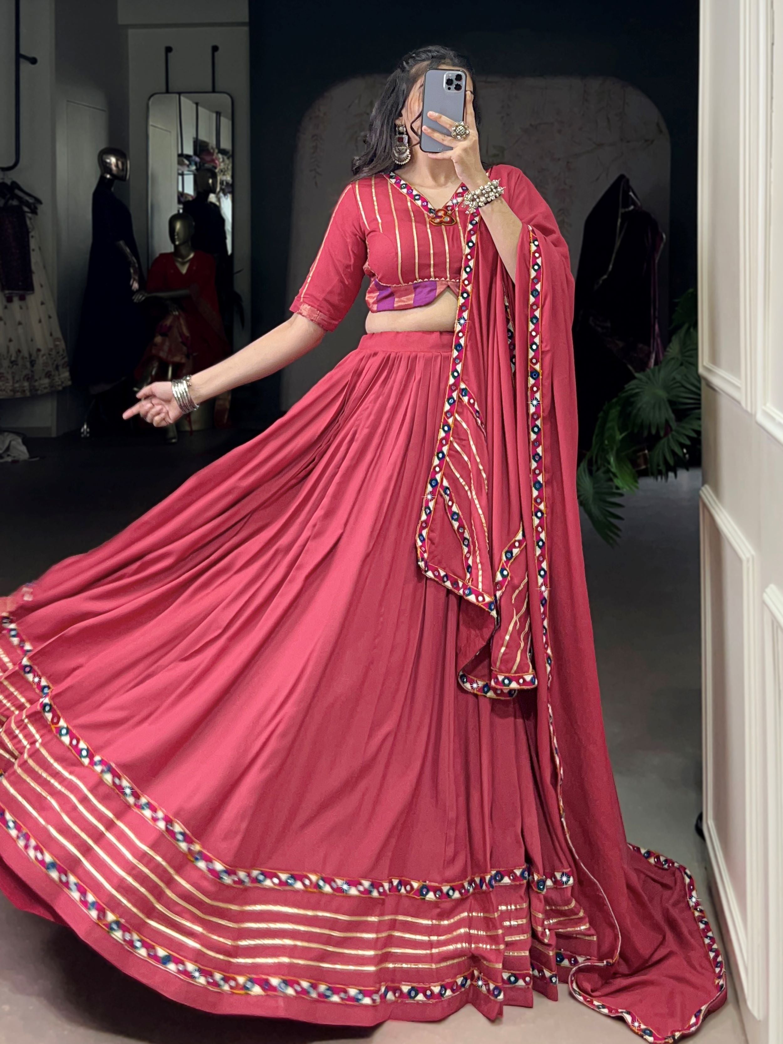 Dark Pink Pure Rayon Mirror Gamthi and Gotta Patti Work Lehenga Choli