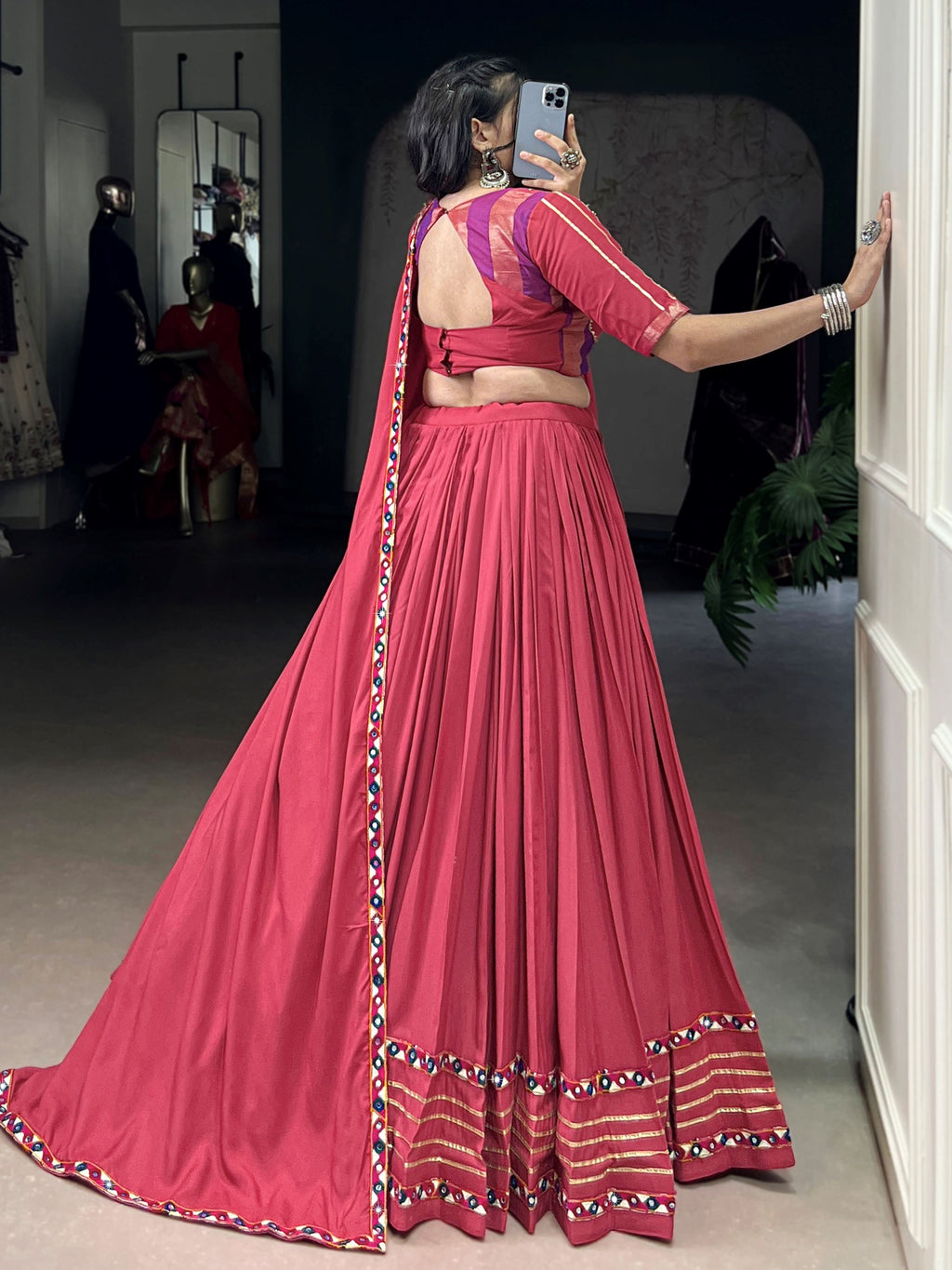 Dark Pink Pure Rayon Mirror Gamthi and Gotta Patti Work Lehenga Choli