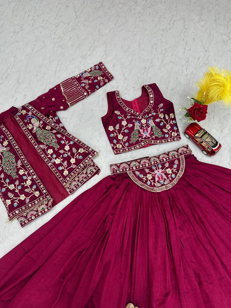 Devanshi magenta vichitra silk crop top lehenga choli with jacket