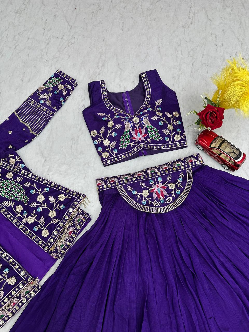 Devanshi navy blue vichitra silk crop top lehenga choli with jacket