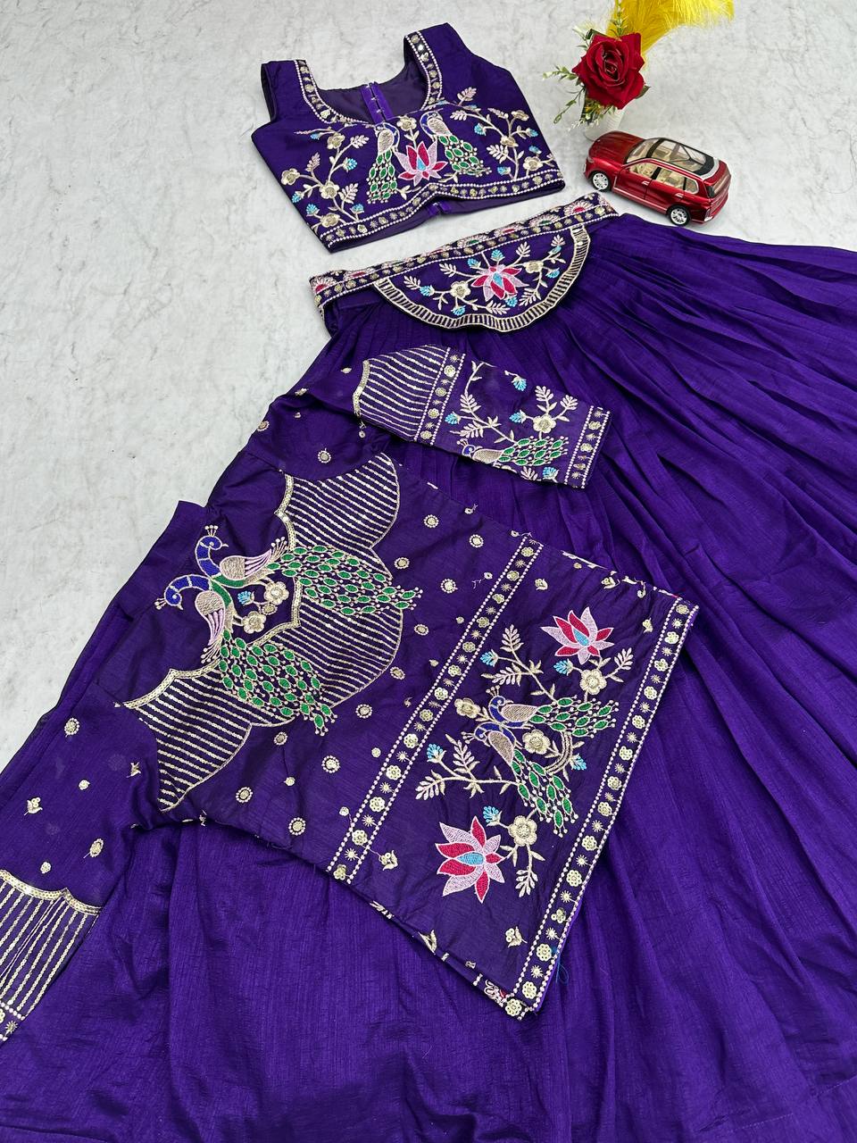 Devanshi navy blue vichitra silk crop top lehenga choli with jacket