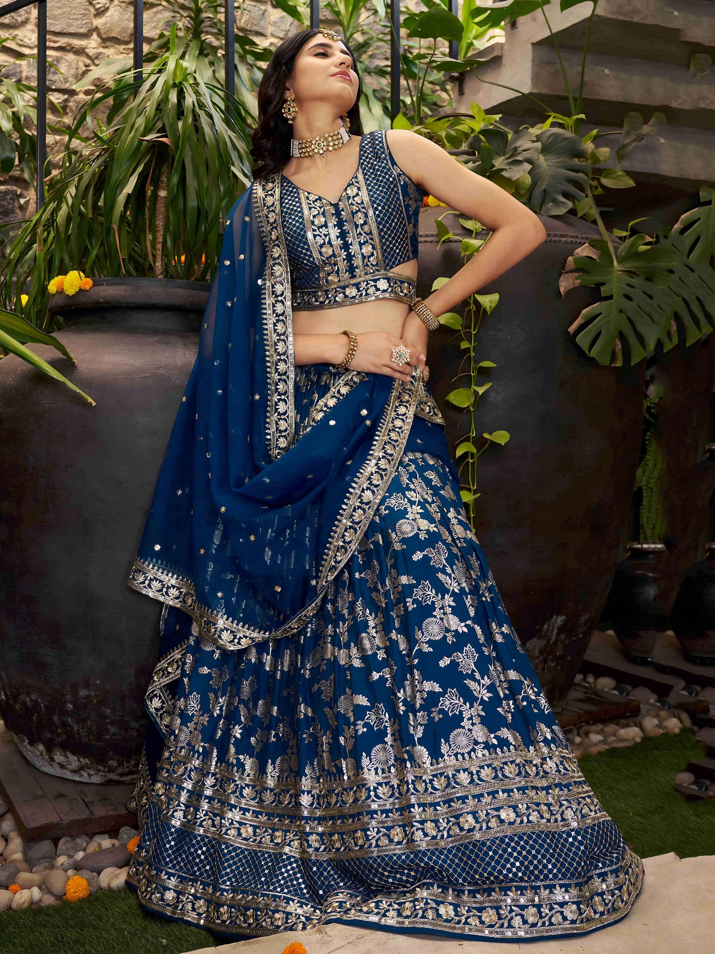 Dove blue Dola silk jacquard embroidered lehenga choli with dupatta