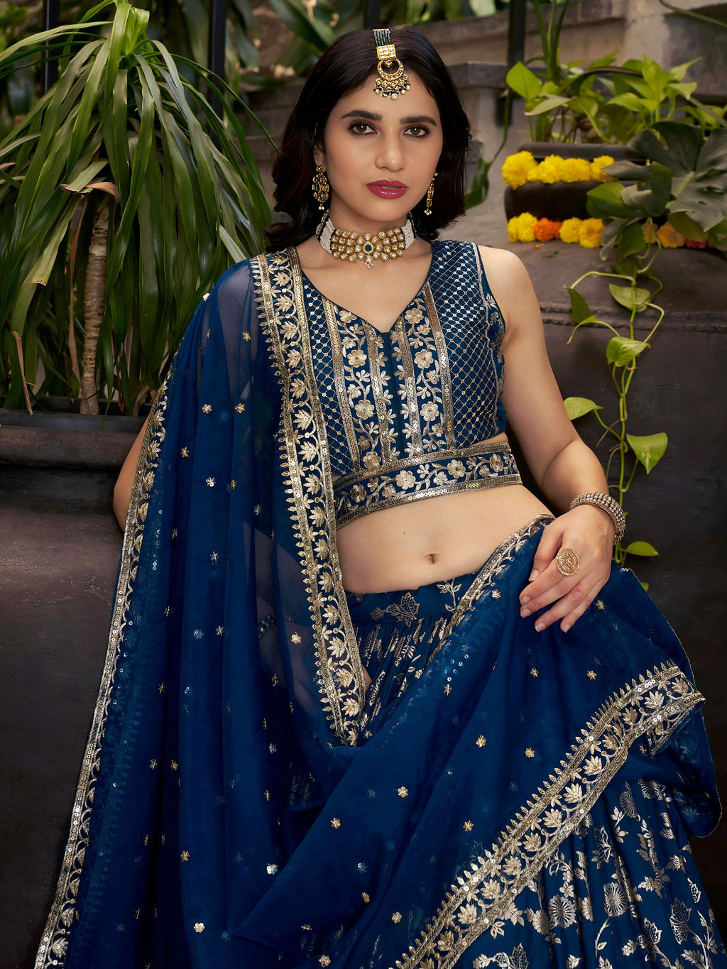 Dove blue Dola silk jacquard embroidered lehenga choli with dupatta
