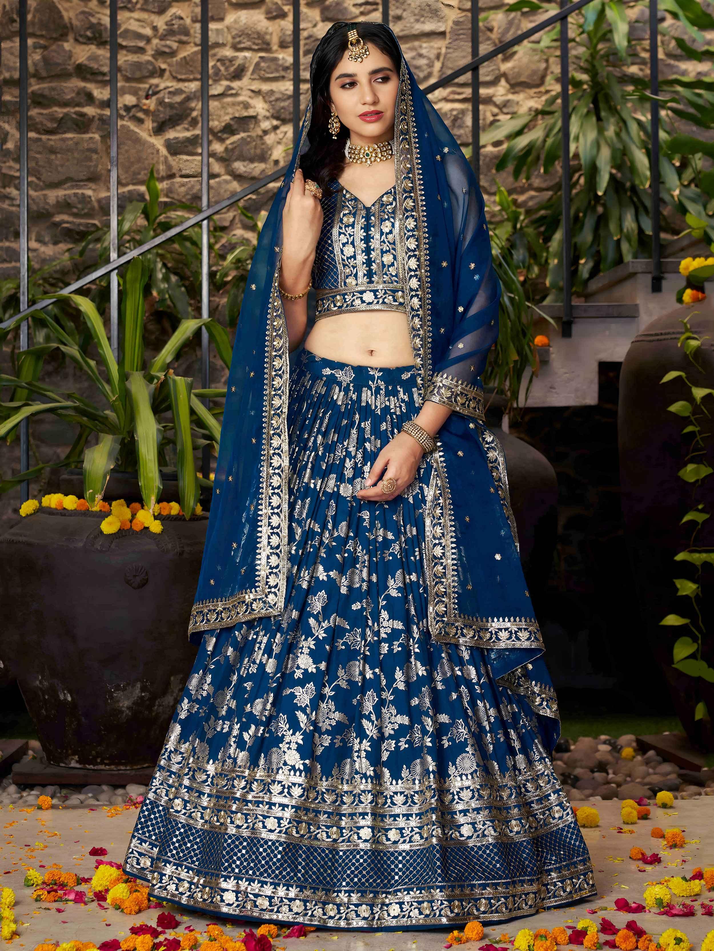 Dove blue Dola silk jacquard embroidered lehenga choli with dupatta