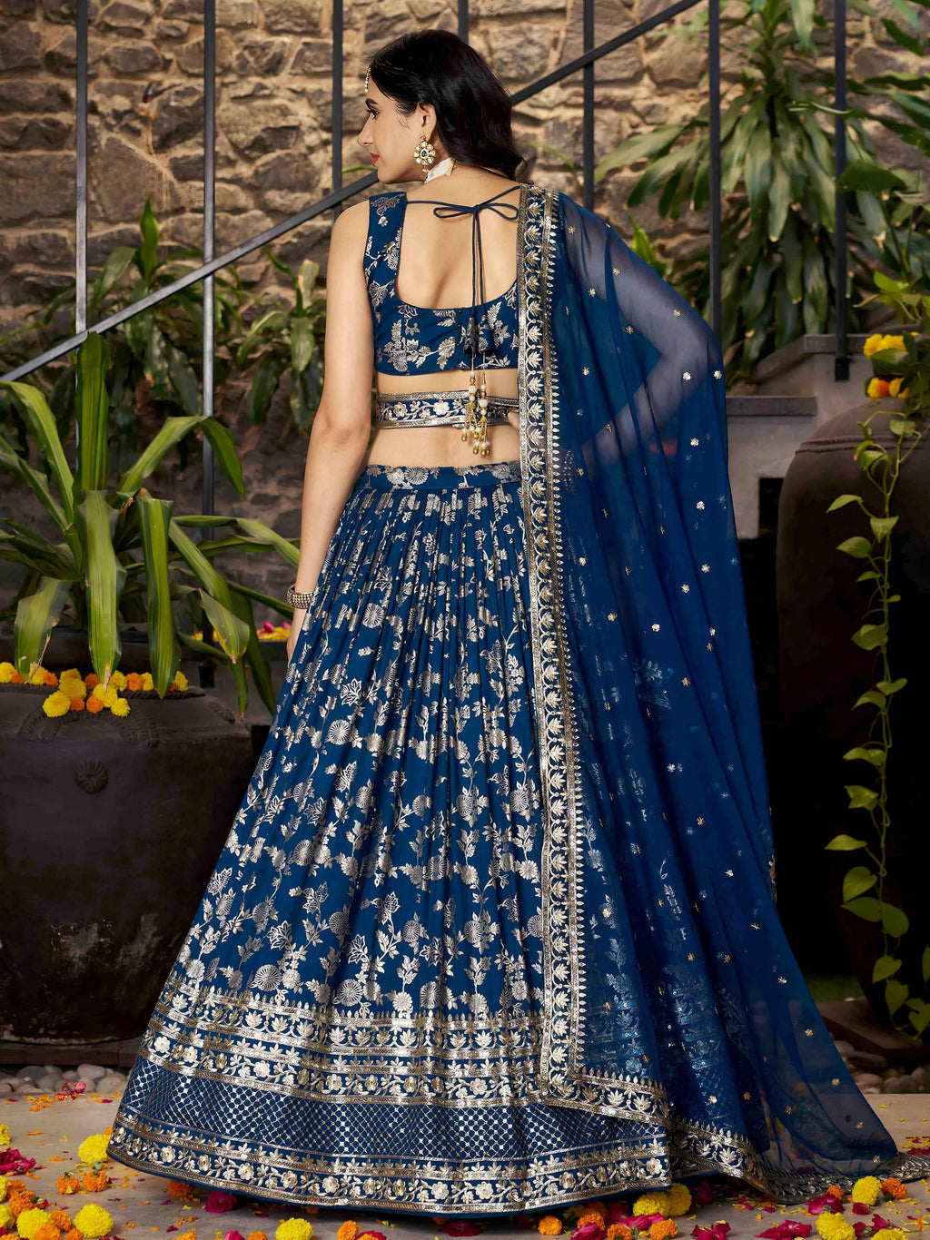 Dove blue Dola silk jacquard embroidered lehenga choli with dupatta
