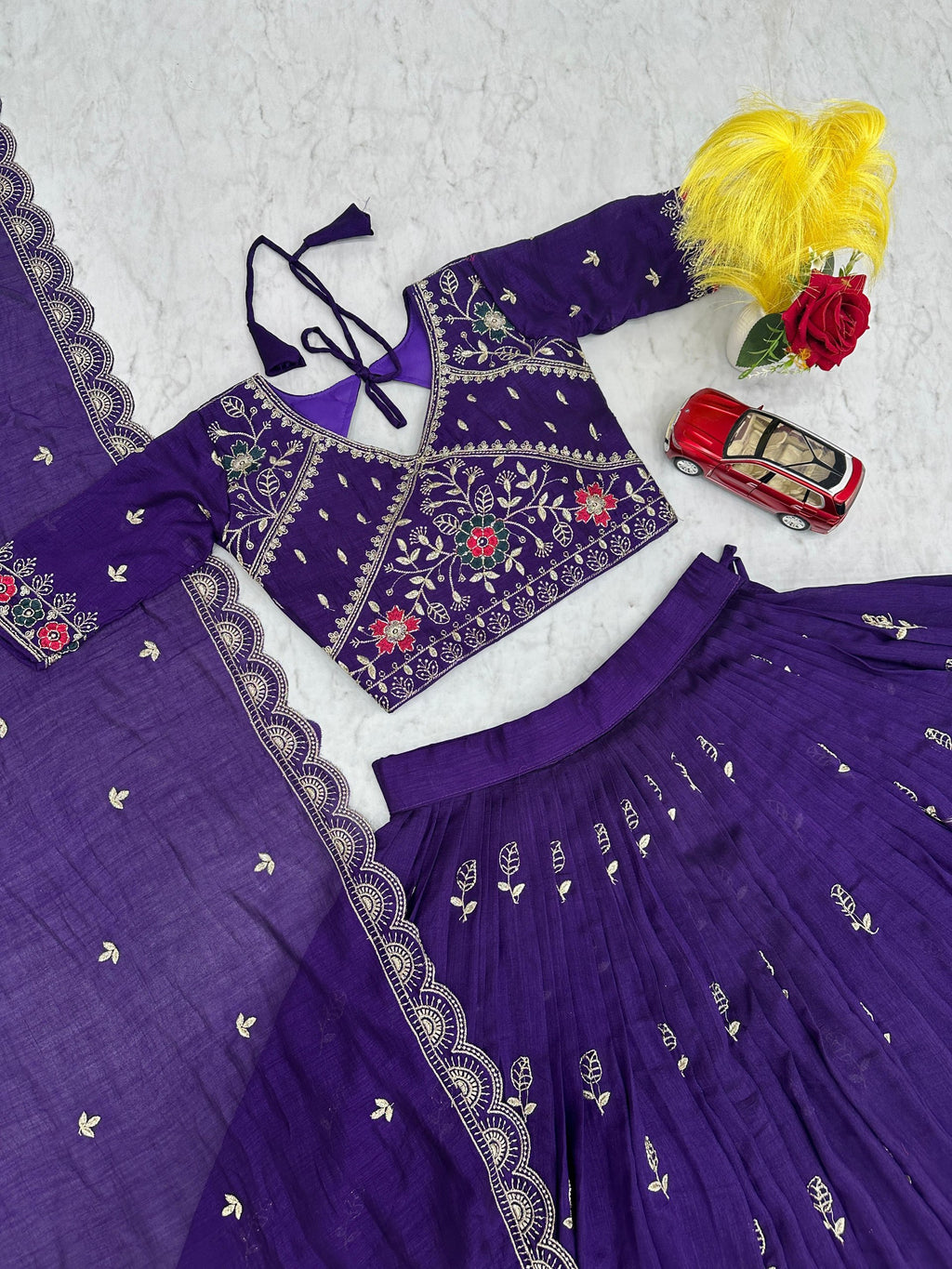 Dviti deep purple vichitra silk embroidery work lehenga choli set