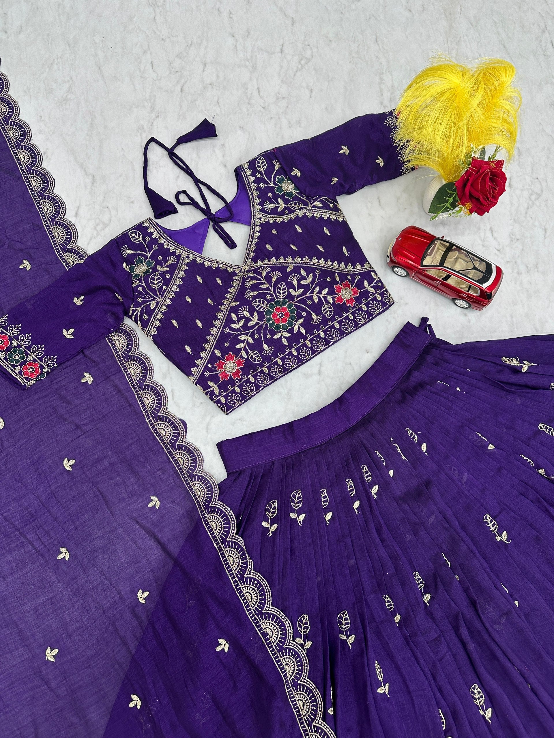 Dviti deep purple vichitra silk embroidery work lehenga choli set