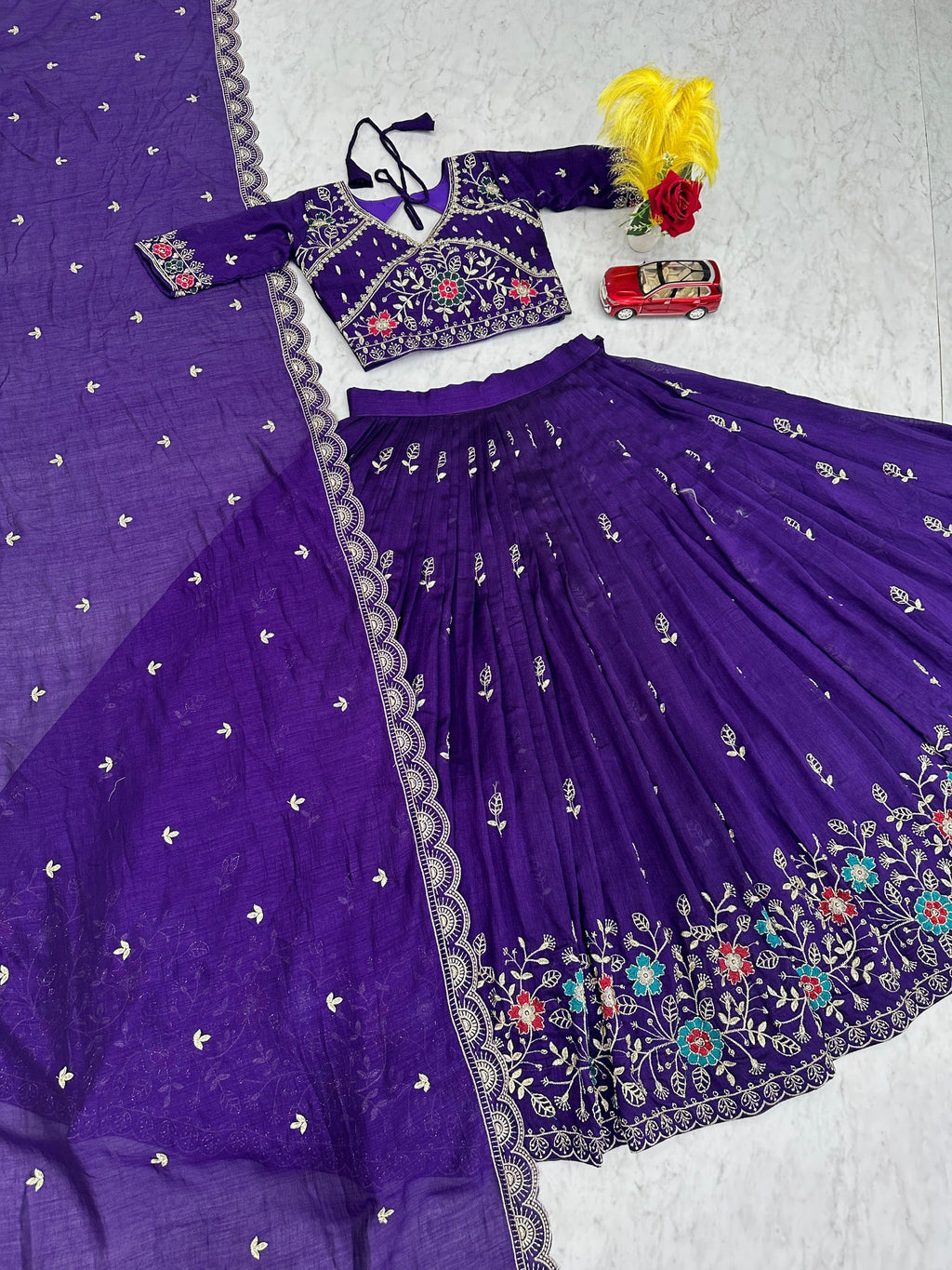 Dviti deep purple vichitra silk embroidery work lehenga choli set