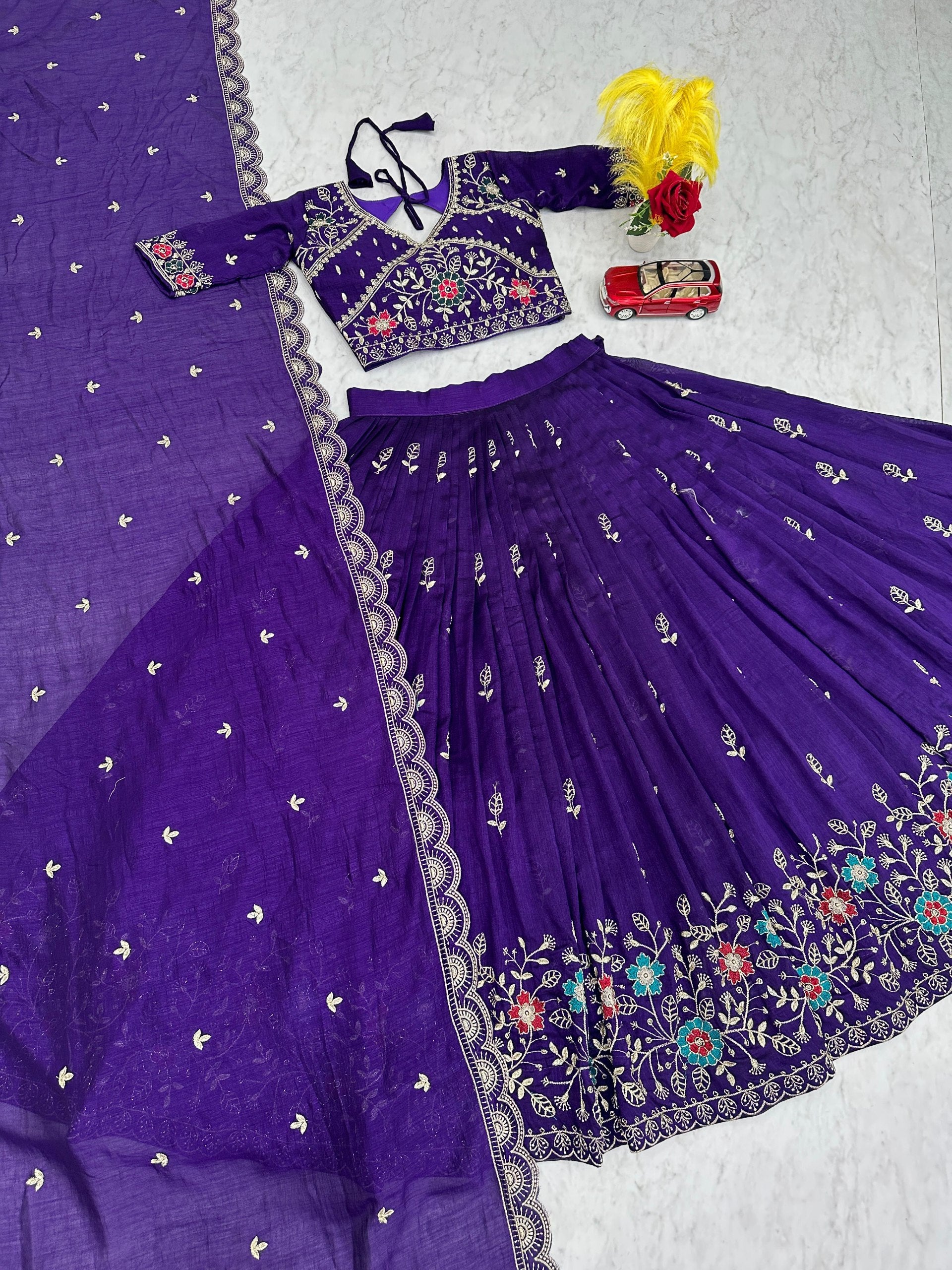 Dviti deep purple vichitra silk embroidery work lehenga choli set