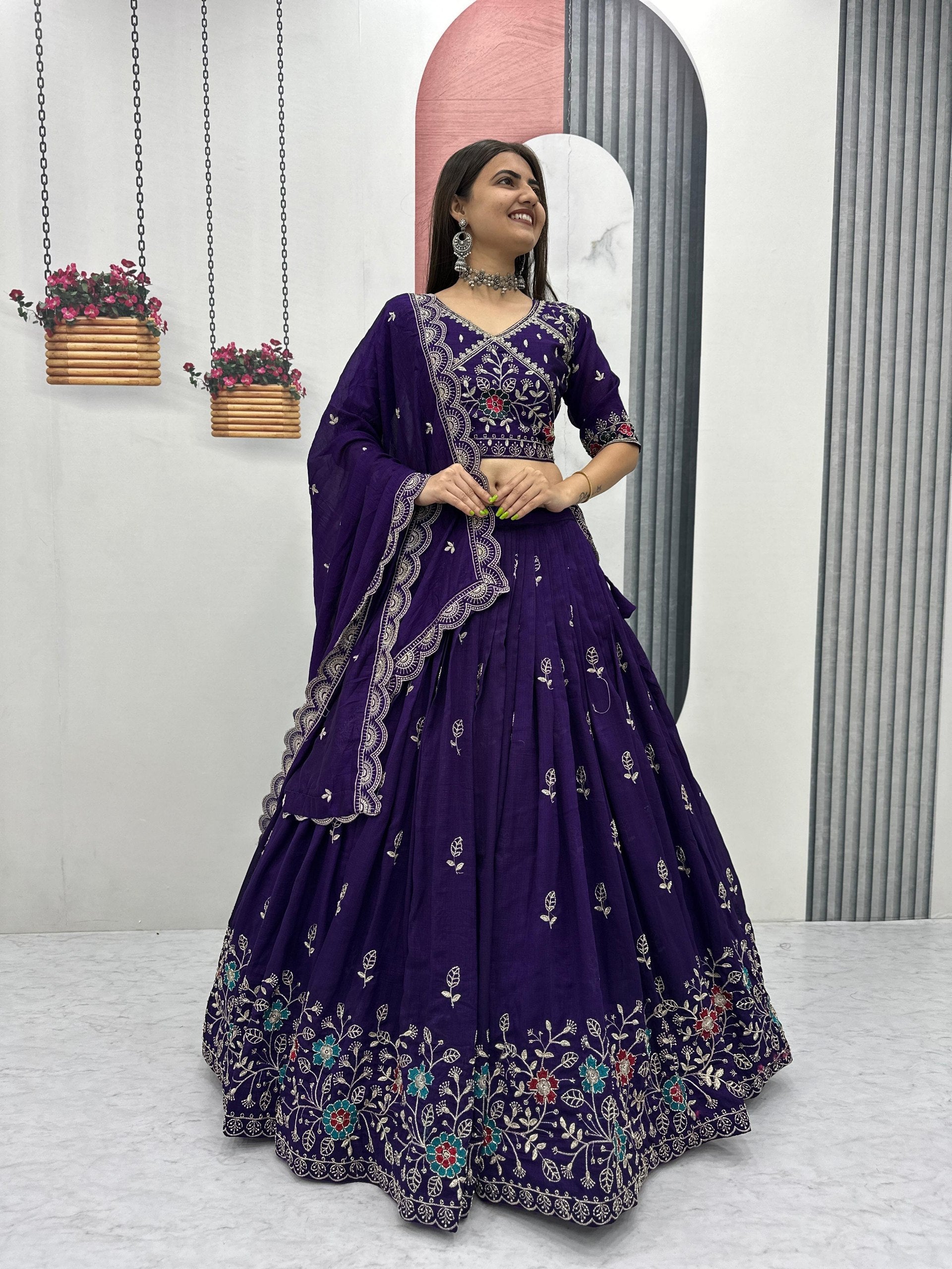 Dviti deep purple vichitra silk embroidery work lehenga choli set