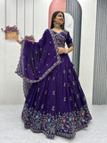 Dviti deep purple vichitra silk embroidery work lehenga choli set