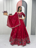 Dviti red vichitra silk embroidery work lehenga choli set