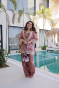 Elvani mauve pink Salasa silk co-ord kurta set with mirror work