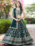 Emerald green Dola silk jacquard embroidered lehenga choli with dupatta