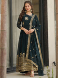 Emerald Green Georgette Zari and Sequins Embroidered Gown with Dupatta
