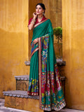 Green Color Viscose Chanderi Kalamkari Print and Zari Weaving Saree