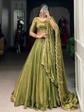 Green fendi embroidered lehenga choli with sequins thread work dupatta