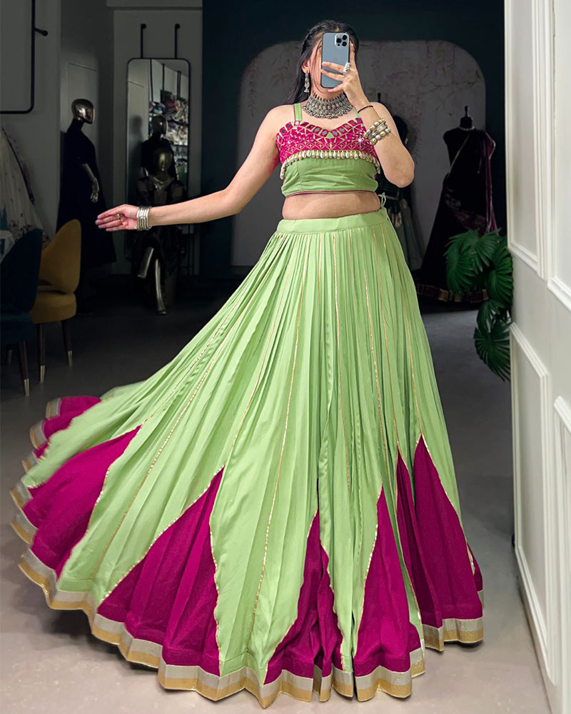 Green Pure Rayon Gotta Patti Mirror Work Lehenga Choli