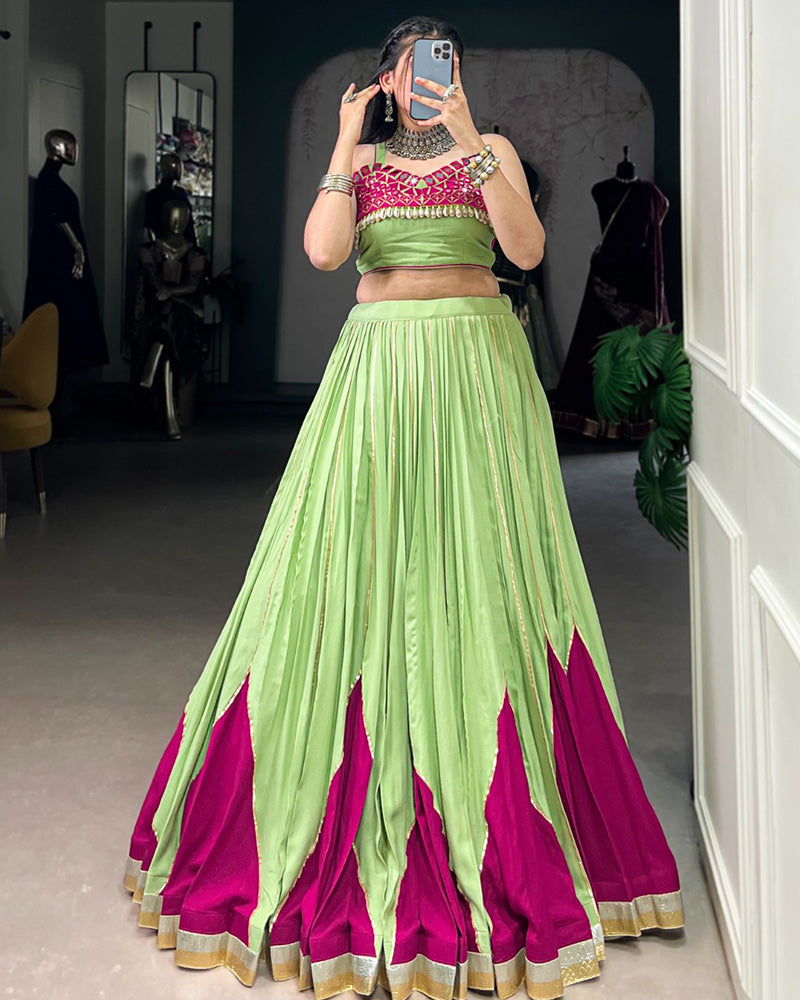 Green Pure Rayon Gotta Patti Mirror Work Lehenga Choli