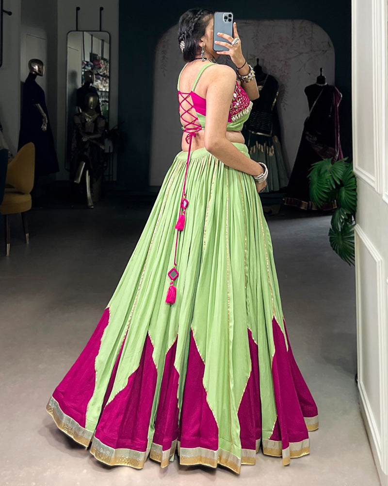Green Pure Rayon Gotta Patti Mirror Work Lehenga Choli
