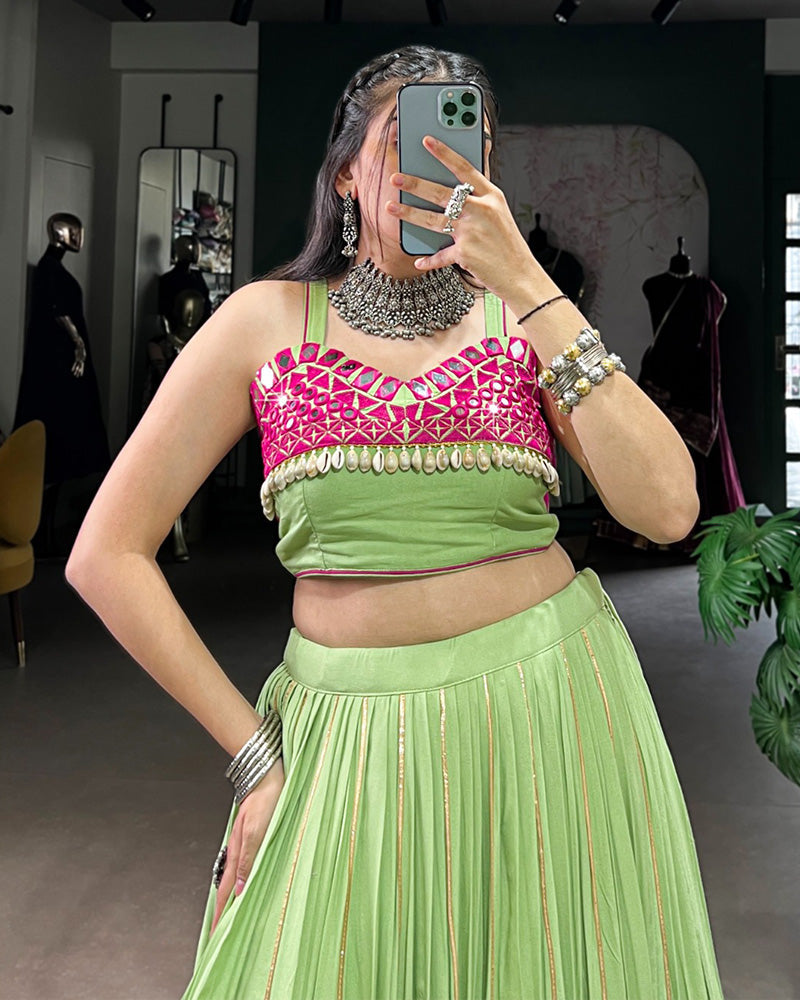 Green Pure Rayon Gotta Patti Mirror Work Lehenga Choli