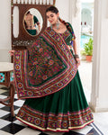 Green tussar silk gamthi print lehenga choli with dupatta
