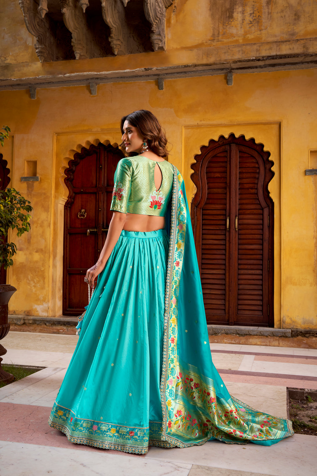 Hamsini Sky Blue Soft Silk with Zari Embroidered Work Paithani Lehenga Choli