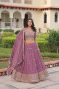 Invi Onion Pink Faux Georgette Sequins Zari Embroidered Lehenga Choli