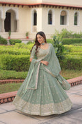 Invi Pista Green Faux Georgette Sequins Zari Embroidered Lehenga Choli
