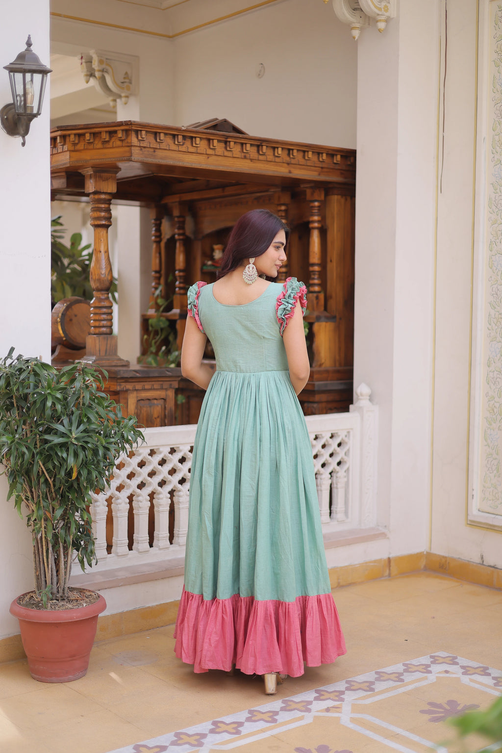 Ivisha Pastel Color Cotton Sequins Multithreaded Beads Embroidered Work Gown