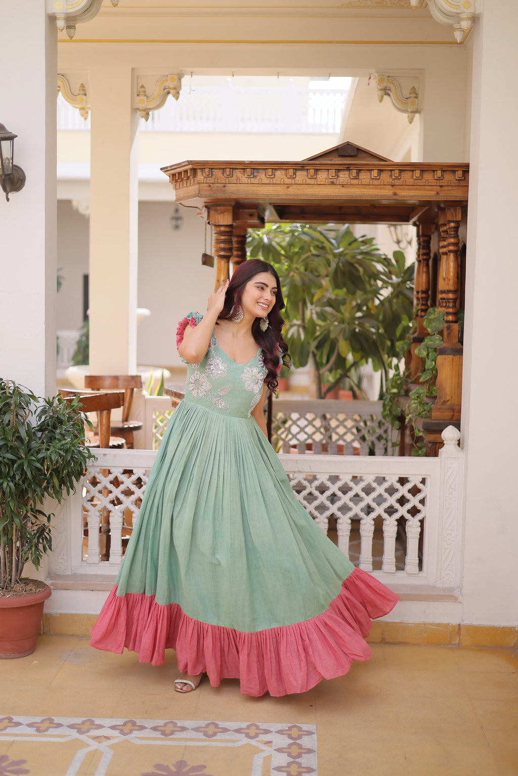 Ivisha Pastel Color Cotton Sequins Multithreaded Beads Embroidered Work Gown