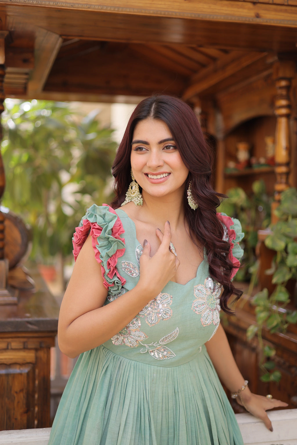 Ivisha Pastel Color Cotton Sequins Multithreaded Beads Embroidered Work Gown