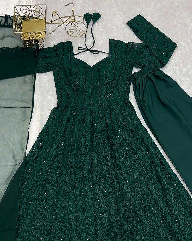 Jyotika Green Mehendi Wear Anarkali Suit Set