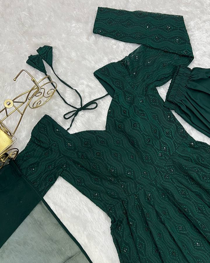 Jyotika Green Mehendi Wear Anarkali Suit Set