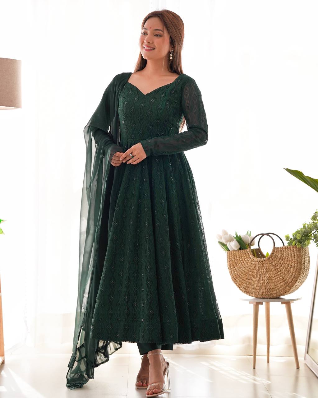 Jyotika Green Mehendi Wear Anarkali Suit Set