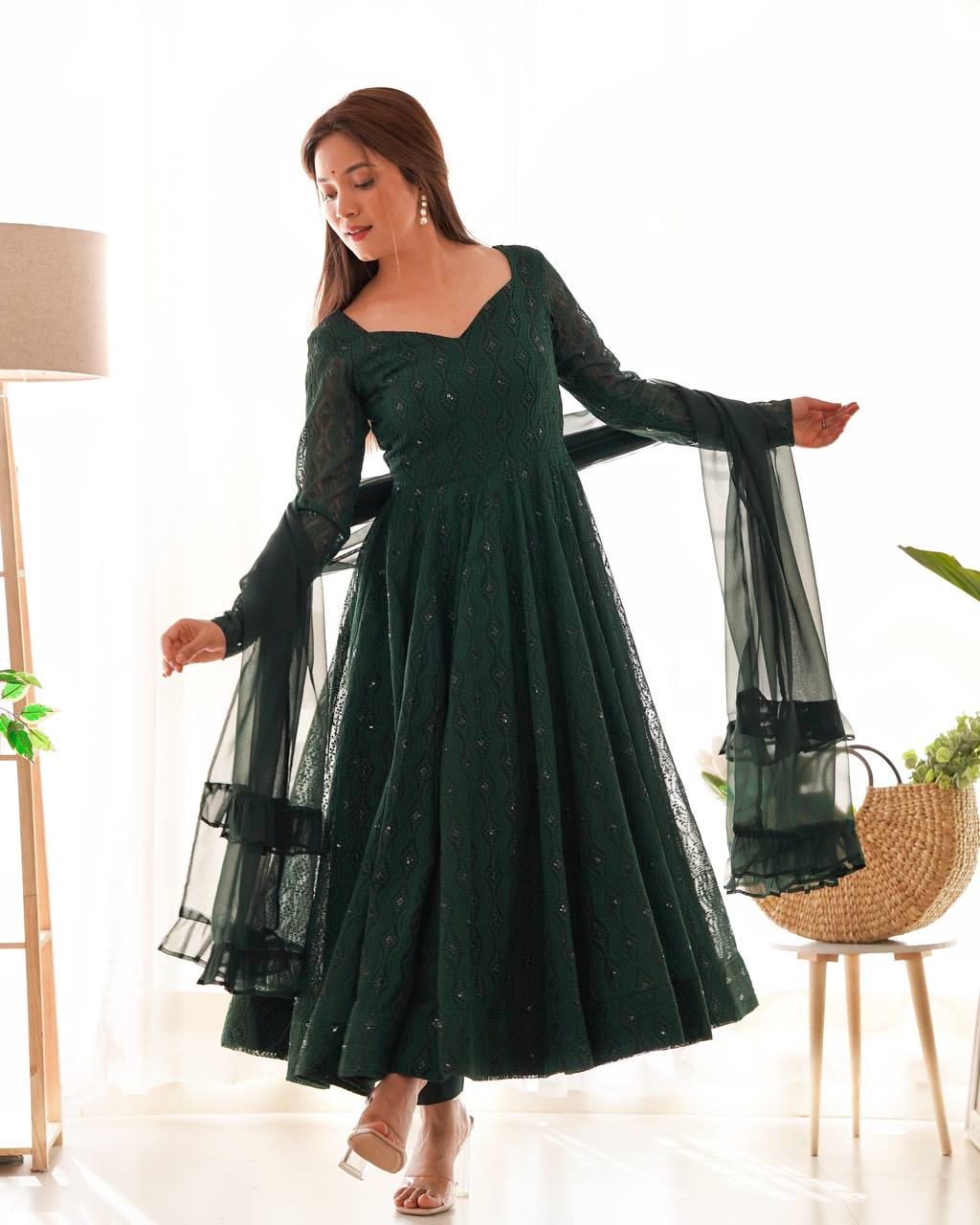 Jyotika Green Mehendi Wear Anarkali Suit Set